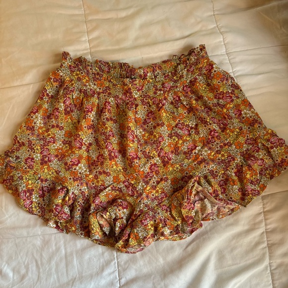 wild fable Pants - wild fable high-waisted pink and orange floral flutter shorts